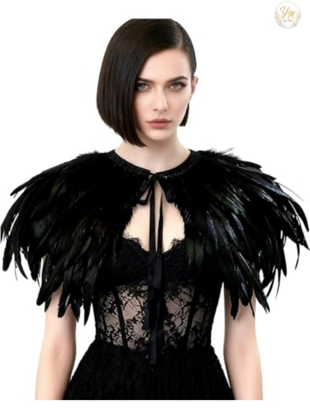 Real Feather Shrug Cape Lace Shawl Collar Gothic Vampire Poncho